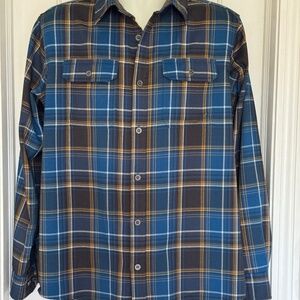 Swiss Tech Flannel Shirt Mens M(38-40) Blue Plaid Metal Button Up Plaid